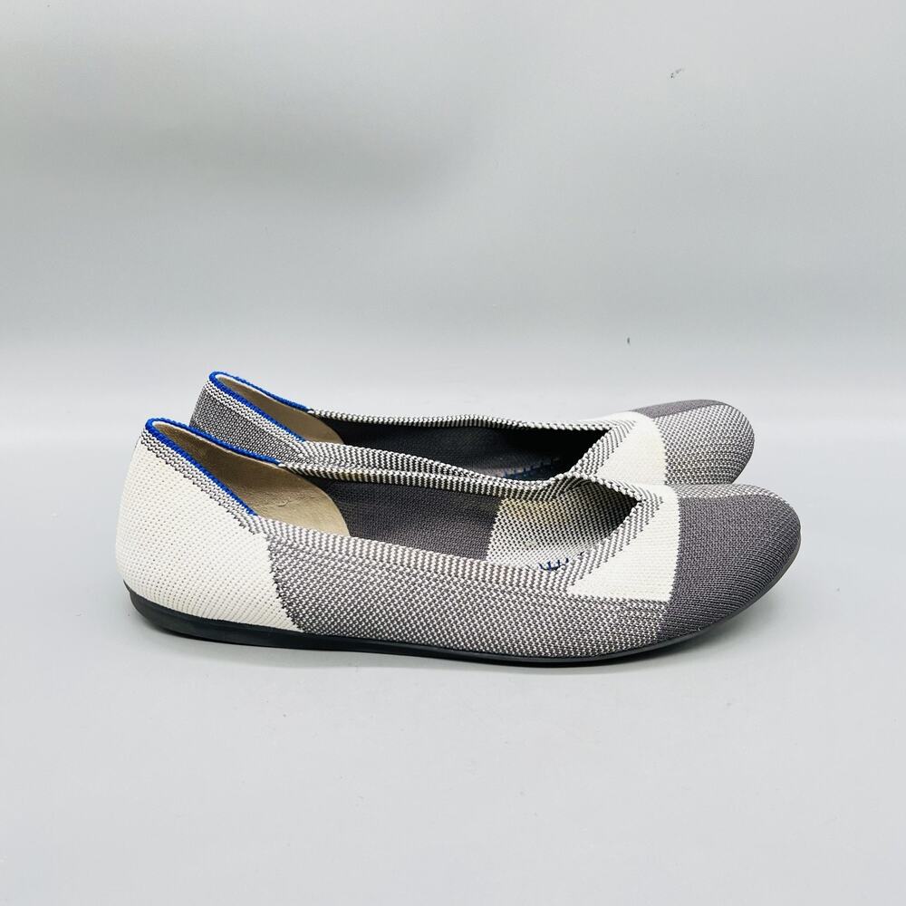 Rothy's Shoes Womens 8.5 Gray White Knit The Flat Ballet Flats Slip On Comfort